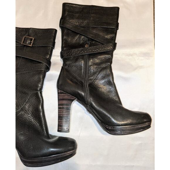 UGG Jardin Women's Black Leather Platform Heeled Boots Side Zip 1004150 Size 7.5 - Picture 3 of 9